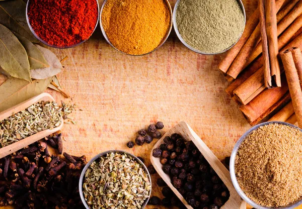 Colourful Indian spices arranged in bowls to show the flavours behind the menu.